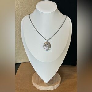 Floral Locket Necklace, Sterling Silver over Stainless Steel